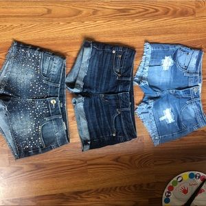 🔥 American eagle stretch K-Rox denim blue jeans shorts 3 pairs sz 0